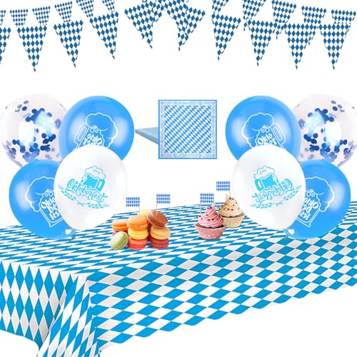 Oktoberfest Deko Set, Bayrische Deko, Oktoberfest Party Supplies, wimpelkette, blau/weiß Luftballon, Fähnchen Pick, Bayrische Servietten, Bayrisch Stil für Oktoberfest Outdoor Wiesn Party von EOAMGO