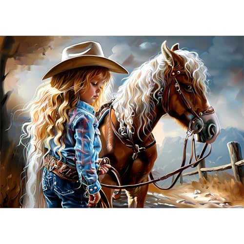 EOBROMD Diamond Painting Cowgirl, 5D Diamant Painting Bilder für Erwachsene Pferd, DIY Diamant Malerei Set für Wanddekoration 30x40 cm von EOBROMD