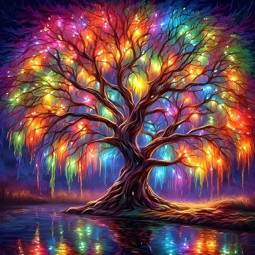 EOBROMD Diamond Painting Bunter Baum des Lebens, 5D Diamant Painting Bilder Erwachsene Fantasie, DIY Diamond Painting Set Diamond Painting Kinder für Wanddekoration 30x30cm von EOBROMD