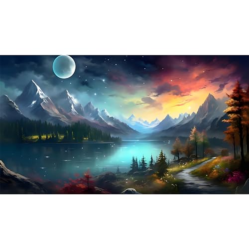 EOBROMD Diamond Painting Erwachsene Berg & See, 5D Diamant Painting Bilder Erwachsene Mond, DIY Diamond Painting Bilder Diamant Malerei Landschaft Set für Wanddekoration 30x50cm von EOBROMD