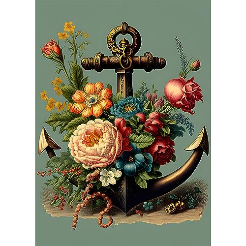 EOBROMD Diamond Painting Bootsanker, 5D Diamant Painting Bilder Erwachsene Blumen, DIY Diamant Malerei Set für Wanddekoration 30x40 cm von EOBROMD