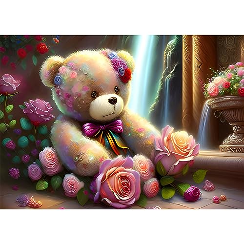 EOBROMD Diamond Painting Erwachsene Blumen, 5D Diamant Painting Bilder Erwachsene Teddybär, DIY Diamond Painting Bilder Diamant Malerei Rosen Set für Wanddekoration 30x40cm von EOBROMD