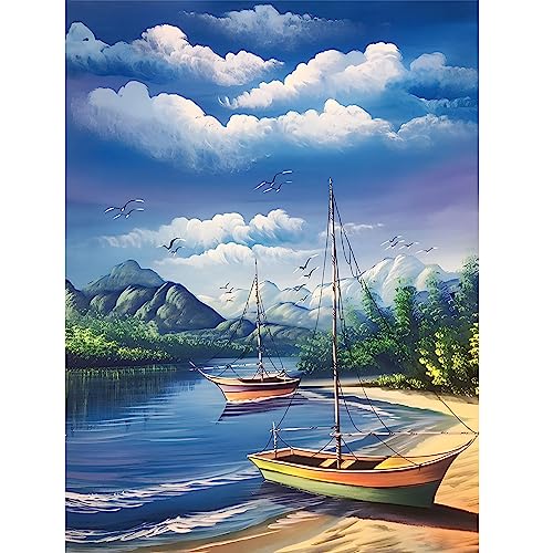 EOBROMD Diamond Painting Erwachsene Boot, 5D Diamant Painting Bilder Erwachsene Landschaften, DIY Diamond Painting Bilder Diamant Malerei Landschaften Set für Wanddekoration 30x40cm von EOBROMD