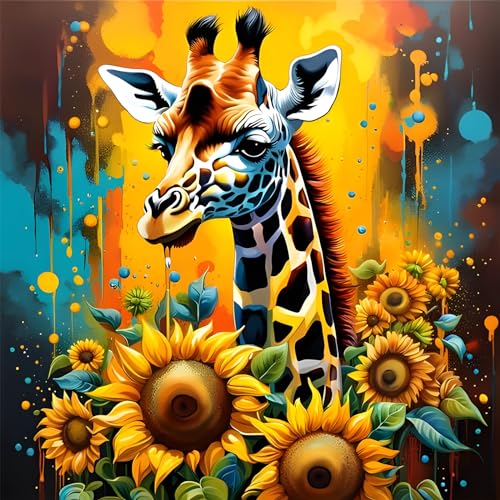 EOBROMD Diamond Painting Giraffe, 5D Diamant Painting Bilder für Erwachsene Sonnenblume, DIY Tiere Diamant Malerei Set für Wanddekoration 30x30 cm von EOBROMD