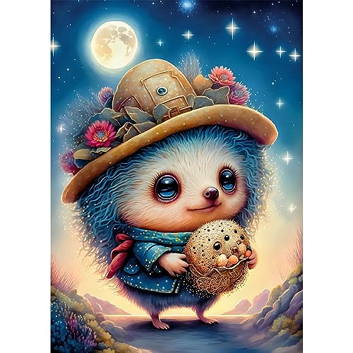 EOBROMD Diamond Painting Igel, 5D Diamant Painting Bilder für Erwachsene Mond, DIY Tiere Diamant Malerei Set für Wanddekoration 30x40 cm von EOBROMD