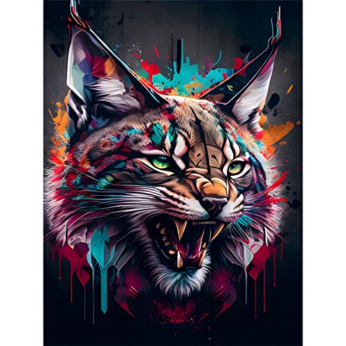 EOBROMD Diamond Painting Katze, 5D Diamant Painting Bilder Erwachsene Brüllender Rotluchs, DIY Diamond Painting Bilder Diamant Malerei Tiere Set für Wanddekoration 30x40cm von EOBROMD