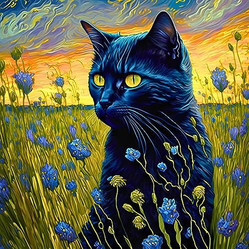 EOBROMD Diamond Painting Erwachsene Katze, 5D Diamant Painting Bilder Erwachsene Blume, DIY Diamond Painting Bilder Diamant Malerei Tiere Set für Wanddekoration 35x35 cm von EOBROMD