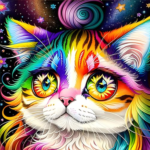 EOBROMD Diamond Painting Erwachsene Katze, 5D Diamant Painting Bilder Erwachsene Sternenhimmel, DIY Diamond Painting Bilder Diamant Malerei Tiere Set für Wanddekoration 30x30cm von EOBROMD