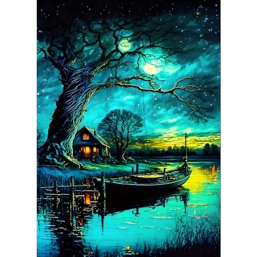 EOBROMD Diamond Painting Erwachsene Landschaft, 5D Diamant Painting Bilder Erwachsene Dämmerung, DIY Diamond Painting Bilder Diamant Malerei Boot Set für Wanddekoration 30x40cm von EOBROMD