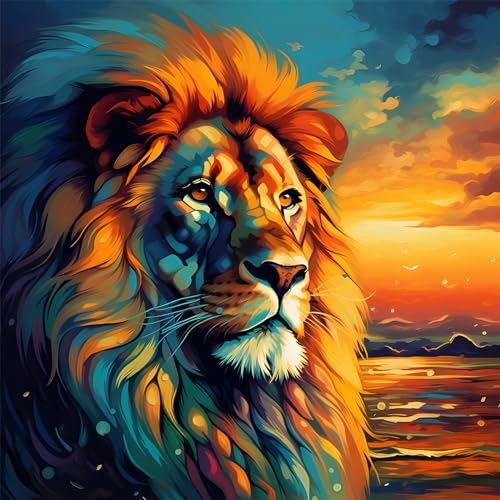 EOBROMD Diamond Painting Löwe, 5D Diamant Painting Bilder für Erwachsene Meeresstrand, DIY Tiere Diamant Malerei Set für Wanddekoration 30x30 cm von EOBROMD