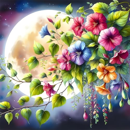 EOBROMD Diamond Painting Erwachsene Mond, 5D Diamant Painting Bilder Erwachsene Blumen, DIY Diamond Painting Bilder Diamant Malerei Blumen Set für Wanddekoration 30x30cm von EOBROMD