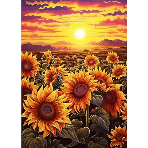 EOBROMD Diamond Painting Erwachsene Sonnenuntergang, 5D Diamant Painting Bilder Erwachsene Sonnenblume, DIY Diamond Painting Bilder Diamant Malerei Landschaft Set für Wanddekoration 30x40cm von EOBROMD