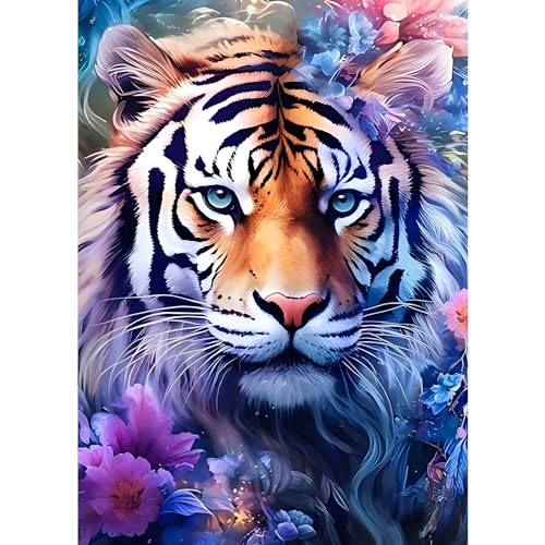 EOBROMD Diamond Painting Tiger, 5D Diamant Painting Bilder Erwachsene Tiere, DIY Blumen Diamant Malerei Set für Wanddekoration 30x40 cm von EOBROMD