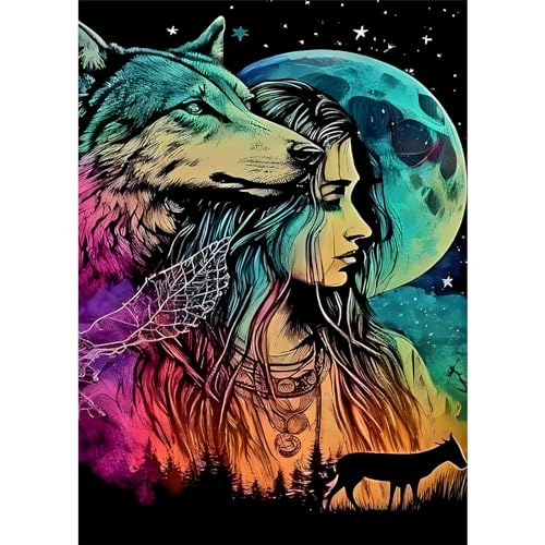 EOBROMD Diamond Painting Wolf, 5D Diamant Painting Bilder für Erwachsene Mädchen, DIY Tiere Diamant Malerei Set für Wanddekoration 30x40 cm von EOBROMD