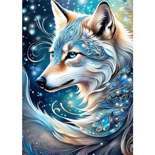 EOBROMD Diamond Painting Erwachsene Wolf, 5D Diamant Painting Bilder Erwachsene Tiere, DIY Diamond Painting Bilder Diamant Malerei Tiere Set für Zierpflanzen 30x40cm von EOBROMD