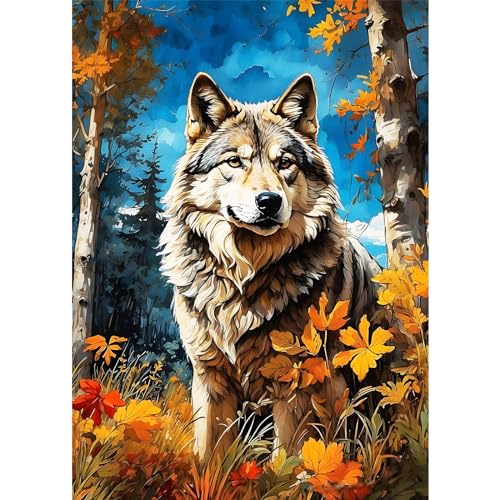 EOBROMD Diamond Painting Erwachsene Wolf, 5D Diamant Painting Bilder Erwachsene Wald, DIY Diamond Painting Bilder Diamant Malerei Tiere Set für Wanddekoration 30x40 cm von EOBROMD