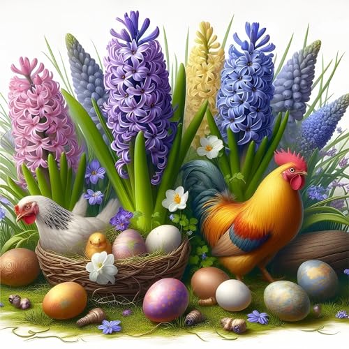 EOBROMD Diamond Painting Hyazinthe, 5D Diamant Painting Bilder für Erwachsene Huhn, DIY Blumen Diamant Malerei Set für Wanddekoration 30x30 cm von EOBROMD