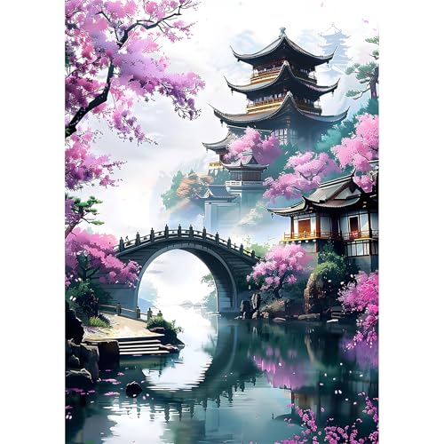 EOBROMD Diamond Painting Landschaft, 5D Diamant Painting Bilder für Erwachsene Brücke, DIY Blume Diamant Malerei Set für Wanddekoration 30x40 cm von EOBROMD