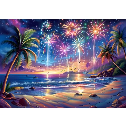 EOBROMD Diamond Painting Nachtszene am Meer, 5D Diamant Painting Bilder für Erwachsene Landschaft, DIY Diamant Malerei Set für Wanddekoration 30x40 cm von EOBROMD