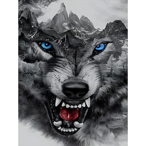 EOBROMD Diamond Painting Wolf, 5D Diamant Painting Bilder Erwachsene Wolf, DIY Diamond Painting Bilder Diamant Malerei Tiere Set für Wanddekoration 30x40cm von EOBROMD