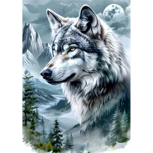 EOBROMD Diamond Painting Wolf, 5D Diamant Painting Bilder für Erwachsene Berg, DIY Tiere Diamant Malerei Set für Wanddekoration 30x40 cm von EOBROMD