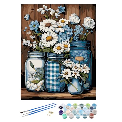 EOBROMD Malen Nach Zahlen Erwachsene Blumen, Paint by Numbers ohne Rahmen, DIY Flasche Handgemalt Ölgemälde Kit für Anfänger Als Geschenk 40x50cm von EOBROMD