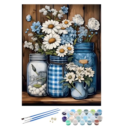 EOBROMD Malen Nach Zahlen Erwachsene Blumen, Paint by Numbers ohne Rahmen, DIY Flasche Handgemalt Ölgemälde Kit für Anfänger Als Geschenk 40x50cm von EOBROMD