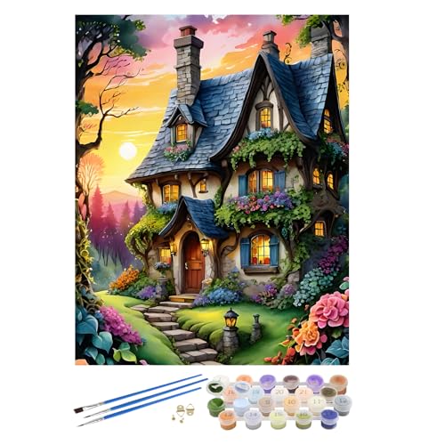 EOBROMD Malen Nach Zahlen Erwachsene Haus, Blumen Paint by Numbers ohne Rahmen, DIY Landschaft Handgemalt Ölgemälde Kit für Anfänger Als Geschenk 40x50cm von EOBROMD