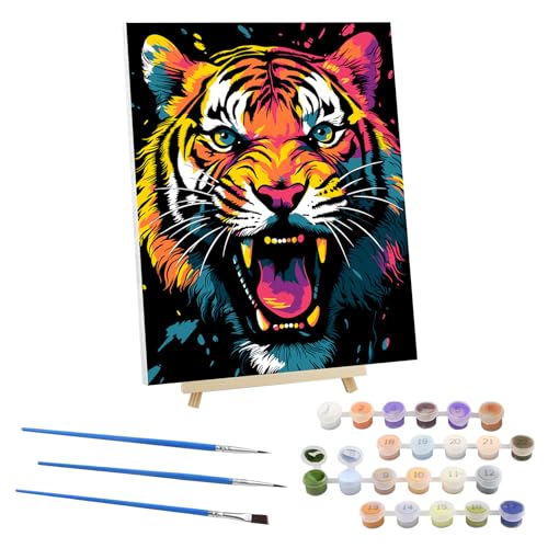 EOBROMD Malen Nach Zahlen Erwachsene Tiger, Malen Nach Zahlen Erwachsene mit Knitterfreie Leinwand & Rahmen, DIY Tiere Handgemalt Ölgemälde Kit für Anfänger Als Geschenk 30x40cm von EOBROMD