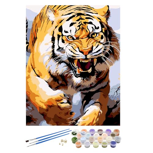 EOBROMD Malen Nach Zahlen Erwachsene Tiger, Malen Nach Zahlen Erwachsene ohne Rahmen, DIY Tiere Handgemalt Ölgemälde Kit für Anfänger Als Geschenk 40x50cm von EOBROMD