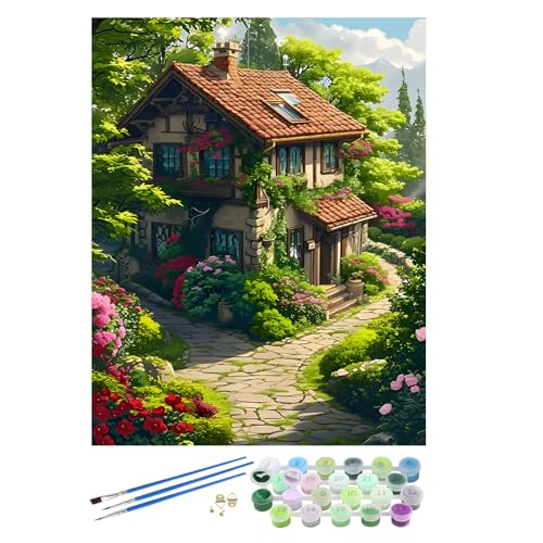 EOBROMD Malen Nach Zahlen Erwachsene Waldhütte, Landschaft Paint by Numbers ohne Rahmen, DIY Landschaft Handgemalt Ölgemälde Kit für Anfänger Als Geschenk 40x50cm von EOBROMD