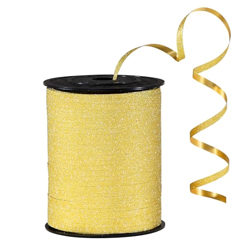 EODELLY Goldenes Glitzer-Ringelband zum Basteln, 457 m, Geschenkverpackung, Luftballons, Haar und Floristen, schillernd, gekräuseltes und dünnes Band, 1,9 cm Geschenkband für Babyparty, Weihnachten (1 von EODELLY