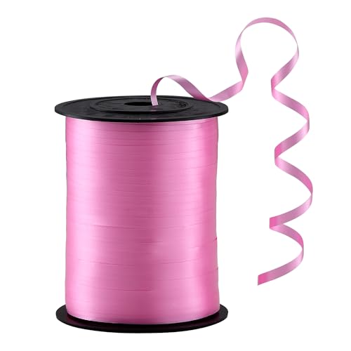 Pinkes Ringelband zum Basteln, 457 m, Geschenkverpackung, Luftballons, Haar und Floristen, schillernd, gekräuseltes und dünnes Band, 1,9 cm Geschenkband für Babyparty, Weihnachten (1 Rolle) von EODELLY