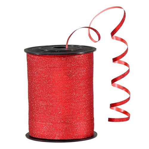 Rotes Glitzer-Ringelband zum Basteln, 457 m, Geschenkverpackung, Luftballons, Haar und Floristen, schillernd, gekräuseltes und dünnes Band, 1,9 cm Geschenkband für Babyparty, Weihnachten (1 Rolle) von EODELLY