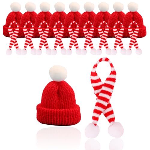 EODKSE 20er Pack Mini Weihnachtsmützen und Schals, Strickmützen-Set für Weinflaschen, Puppenhäuser und Weihnachtsfeiern - Klein, Aber fein im Nikolaus-Look! von EODKSE