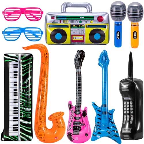 10 Stück Aufblasbare Rock Star Toy Set, Aufblasbare Instrumente Party Props, Inflatable Guitar Boom Box Keyboard Piano Saxophon Party Favors for Theme Party Decorationen, Rock and Roll Party Supplies von EOGRFW