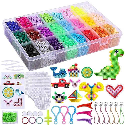 EOGRFW 4500 Bügelperlen Set, Glitzer Bügelperlen 5 mm, 24 Farben Steckperlen in Sortierbox mit Bügelperlen Platten,Bügelpapie für Kinder Geschenk,DIY Bügelperlen von EOGRFW