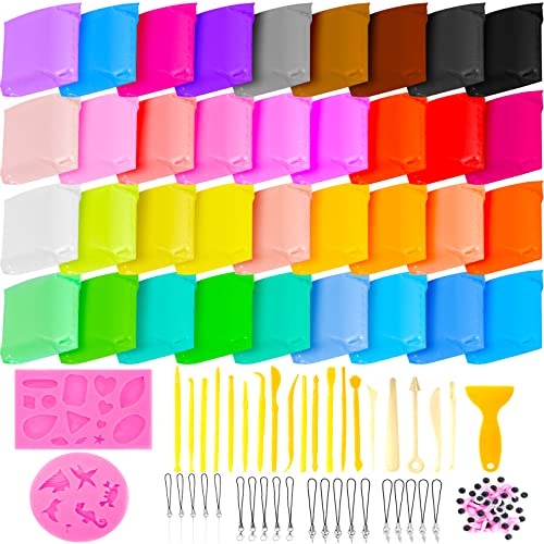 Modelliermasse Kit,36 Farben Ofen backen Polymer Clay Set,Ultraleicht Kinderknete Modellierung Ton Knete Soft Set,Lufttrockener Magischer Knete für Kinder,DIY Formton mit Werkzeugen Zubehör von EOGRFW