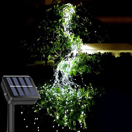 200LED wasserfallförmige blinkende Lichterketten, Solar 8 Muster und 10 Stränge wasserdichte Sternenhimmel Rattan Lichterketten, verwendet für Terrassengarten Weihnachtsdekoration (Solar) (Weiß) von EONANT