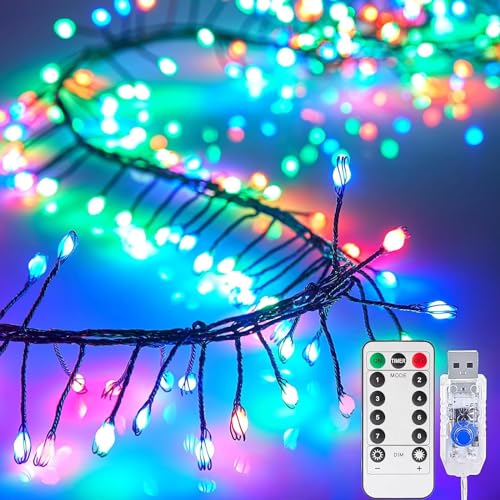 EONANT Fee Lichterkette, USB Feuerwerkskörper Cluster Stern Lichterkette mit Fernbedienung Timer, Schlafzimmer, Garten, Terrasse, Hochzeit, Weihnachten Urlaub Dekoration (Mehrfarbig, 12M 400LED) von EONANT