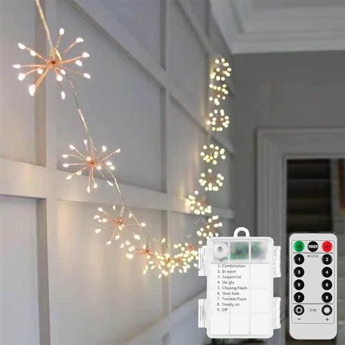 EONANT LED Feuerwerk String Lights, Fernbedienung Batteriebetrieben 8 Beleuchtungsmodi Mini Feuerwerk Kupferdraht Lichter Garten Terrasse Hochzeit Party Wasserdicht Dekoration (10in1 200LED) von EONANT