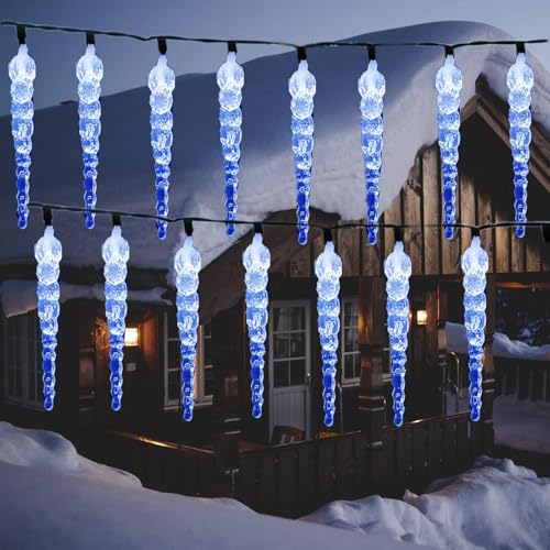 EONANT Solarbetriebene Weihnachts-Eiszapfen Lichter, Outdoor Wasserdicht 30 LED Hängende Eiszapfen Weihnachtslichter für Bäume Terrasse Dach Urlaub Dekoration (Blau) von EONANT