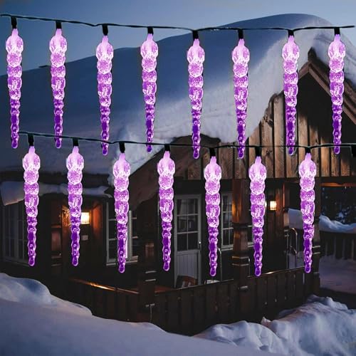 EONANT Solarbetriebene Weihnachts-Eiszapfen Lichter, Outdoor Wasserdicht 30 LED Hängende Eiszapfen Weihnachtslichter für Bäume Terrasse Dach Urlaub Dekoration (Lila) von EONANT