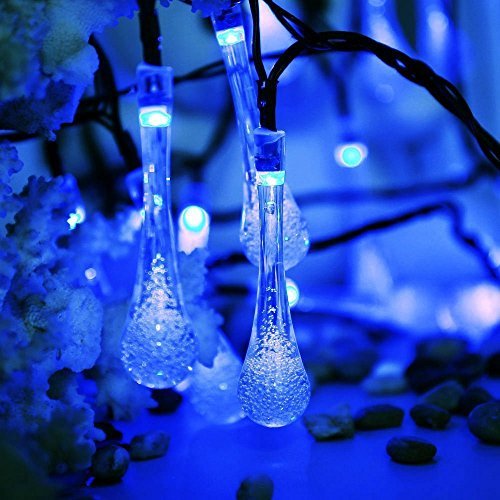 EONANT Wasser Tropfen Lichterkette, Wasser-Tropfen-feenhafte Lichter 20ft 30LEDs Solarwasser-Tropfen Wasserdicht für im Freien, Garten, Weihnachtsdekorationen (Blau) von EONANT