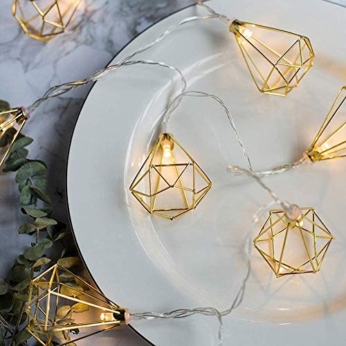 EONANT geometrische Metall leichte Kette, 20LED Metall Lichterkette batteriebetriebene goldene polygonale Laterne, verwendet für Wohnzimmer Party Hochzeit Gartendekoration (Diamant) von EONANT