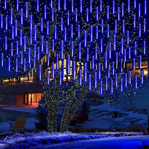 EOANT Meteor Schauer Regenlicht, Solar 360LED im Freien Weihnachten Regenlicht Schneeflocke Eis String Licht 10 Rohre 30cm Weihnachtsgarten Hochzeitsfeier Baum Balkondekoration (Blau) von EONANT