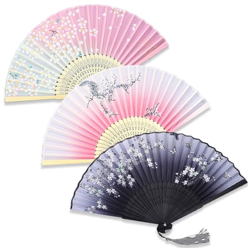 EOUIAV 3 Stück Handfächer Fächer Hand Folding Fans mit Quaste, Handheld Faltfächer für Damen, Ausgehöhlten Fans Vintage Faltfächer für Wanddekoration, Geschenke, Hochzeit von EOUIAV