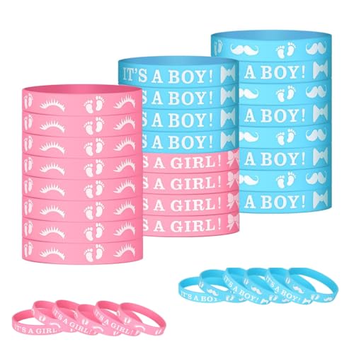 EOYVAIL Partyspiele & -aktivitäten, Silikon-Gender-Reveal-Armband, Party-Dekoration für Gender-Reveal-Party (24 Stück, blau/rosa) von EOYVAIL