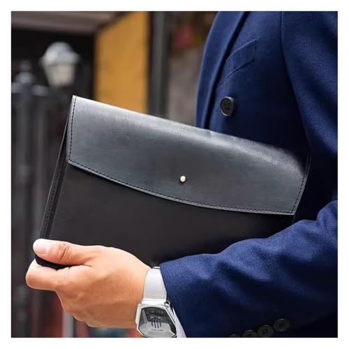 Leder-Umschlag-Geldbörse, Leder-Dokumentenhalter, Aktenordner, Leder-Umschlagetui, tragbare Dokumententasche, Business-Leder-Clutch-Tasche for Dokumente (rot)(Black) von EPASHA