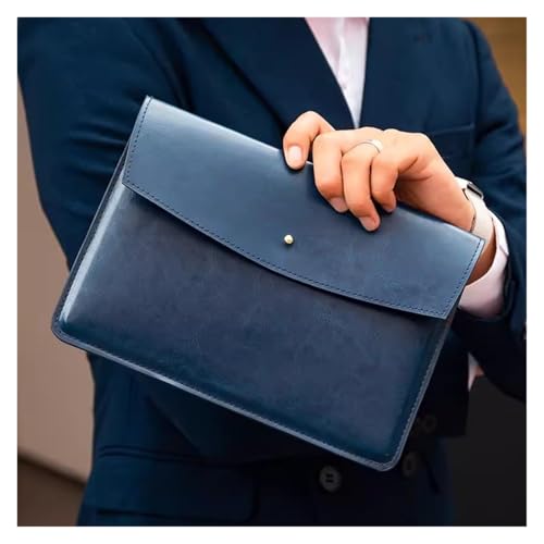 Leder-Umschlag-Geldbörse, Leder-Dokumentenhalter, Aktenordner, Leder-Umschlagetui, tragbare Dokumententasche, Business-Leder-Clutch-Tasche for Dokumente (rot)(Blue) von EPASHA